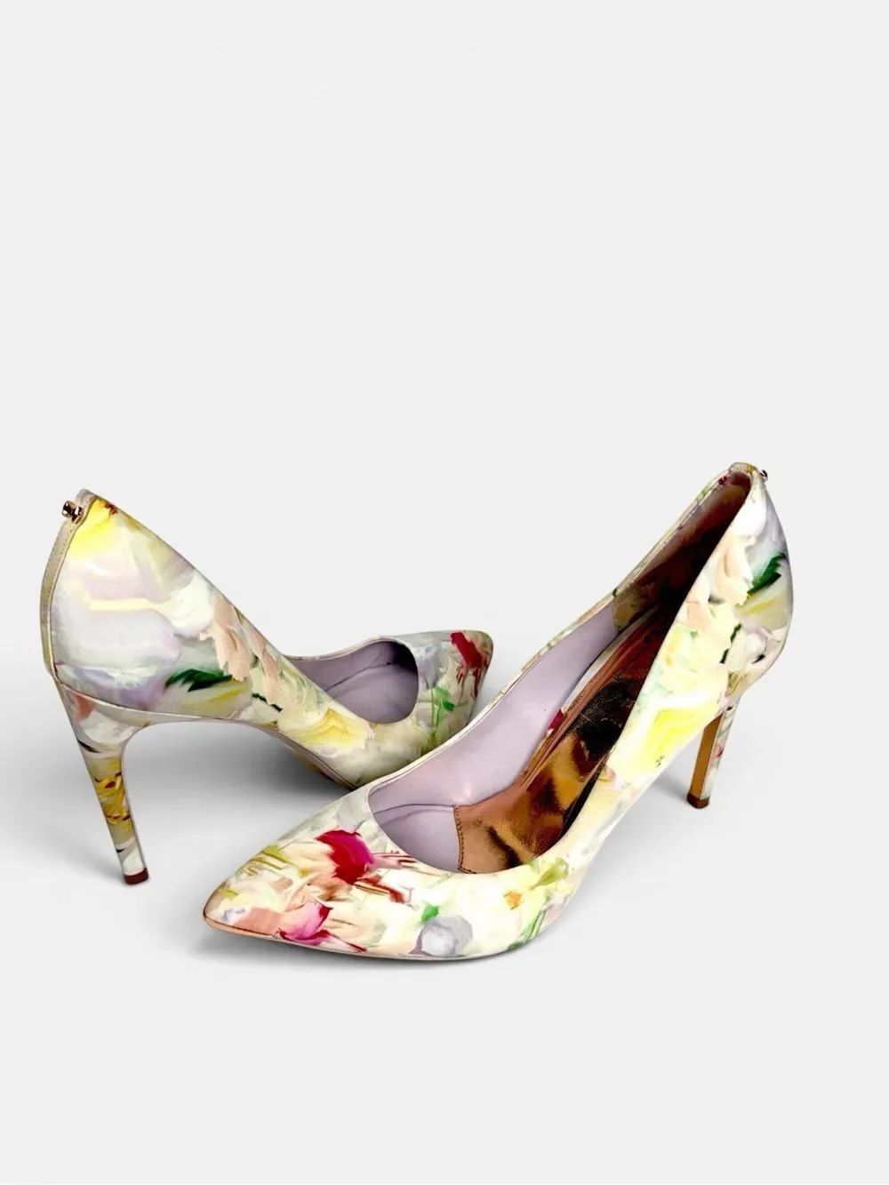 Ted Baker Floral Print Stiletto Heels Satin Pointed Toe Pumps EU 40 US 9